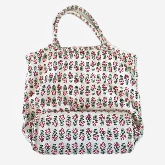 Rock Flower Paper Pineapple Motif Tote Bag Canvas Beach Errands Shopping Bag - Picture 3 of 8